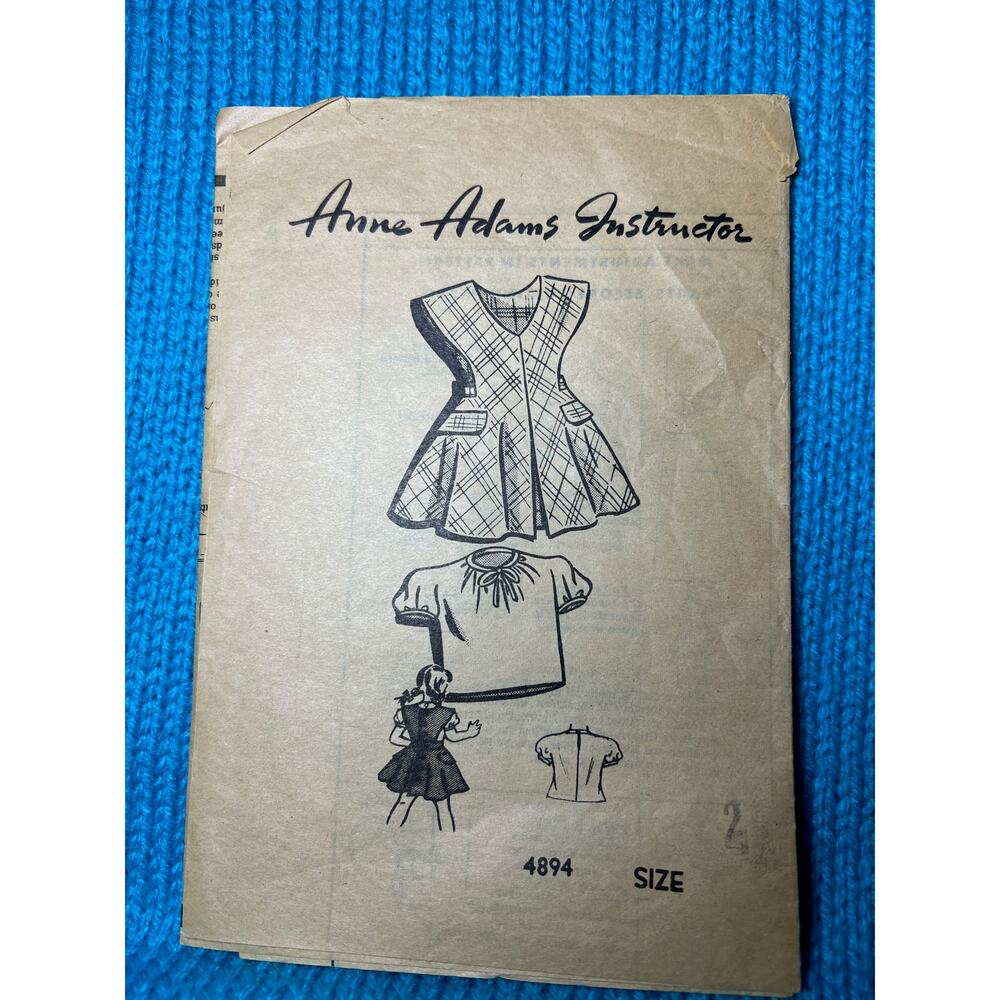 Anne Adams pattern 4894 girls pinafore dress blouse puff sleeves size 2